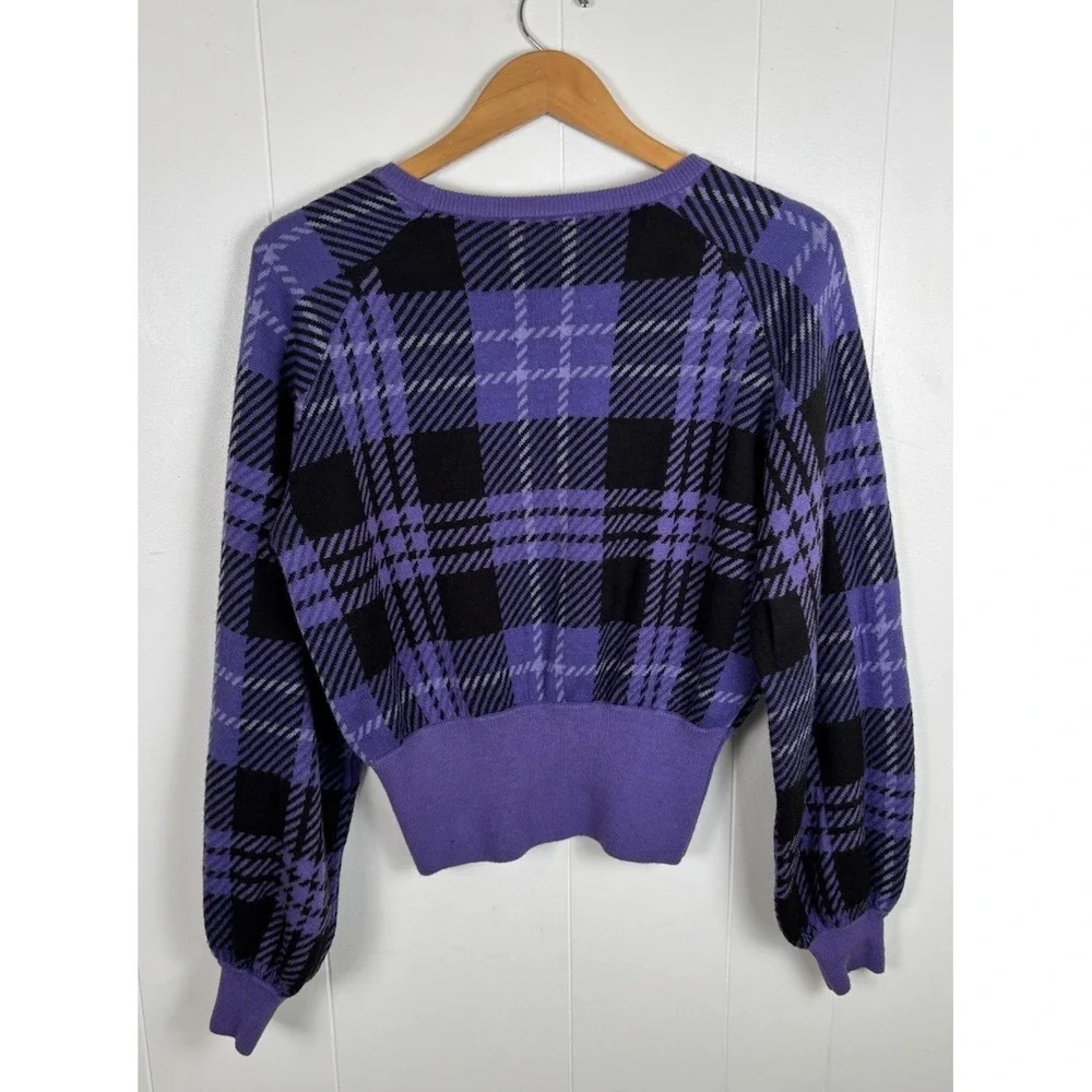 Kuromi by Sanrio Women's Sz Large Purple Black Plaid Sweater Embroidered Logo